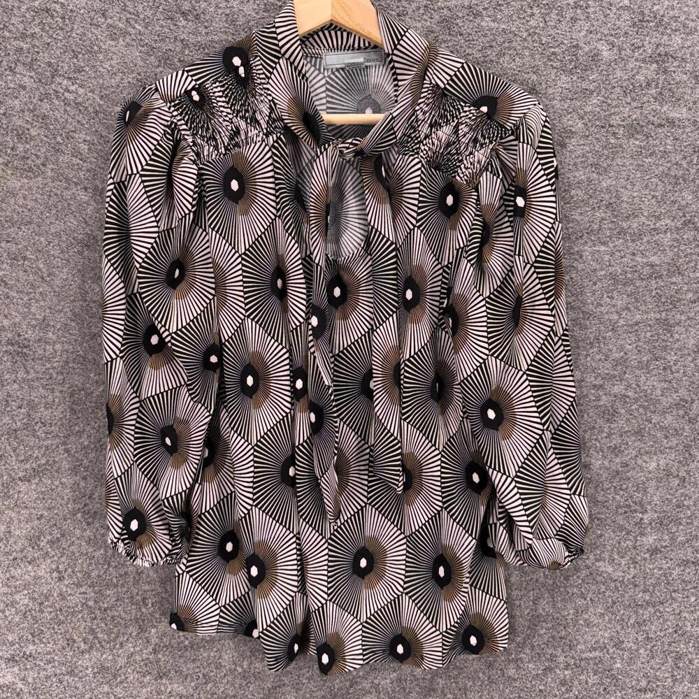 By Design Blouse Women L Large Gray Geometric Long Sleeve Crew Neck Casual